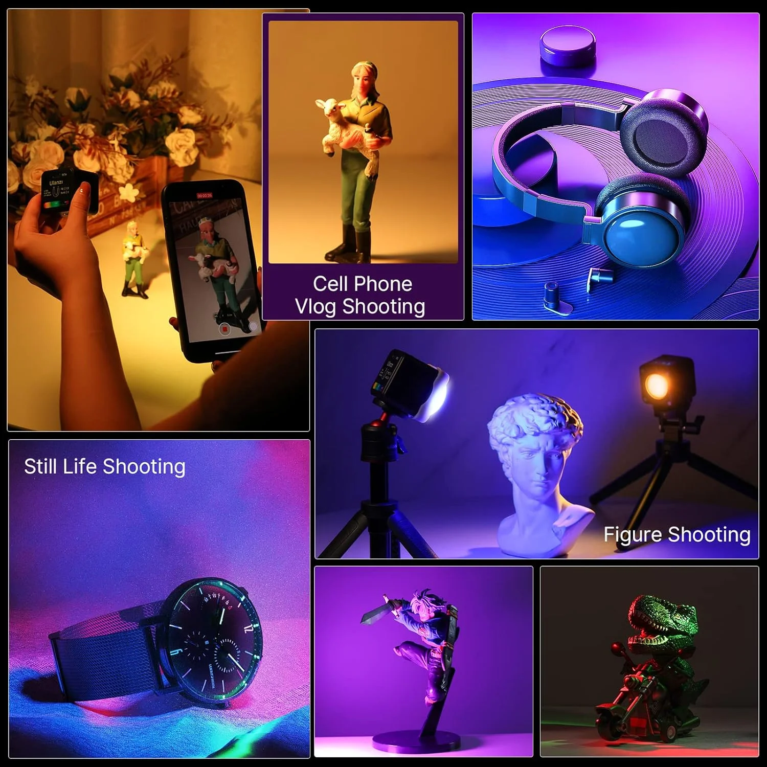 نور ویدئویی مینی مکعبی VIJIM ULANZI L2 RGB COB، نور LED دوربین عکاسی با نورپردازی ویدئویی قابل حمل 360 درجه تمام رنگی، طراحی مغناطیسی قابل شارژ 800 میلی آمپر ساعتی با 11 جلوه نور پویا