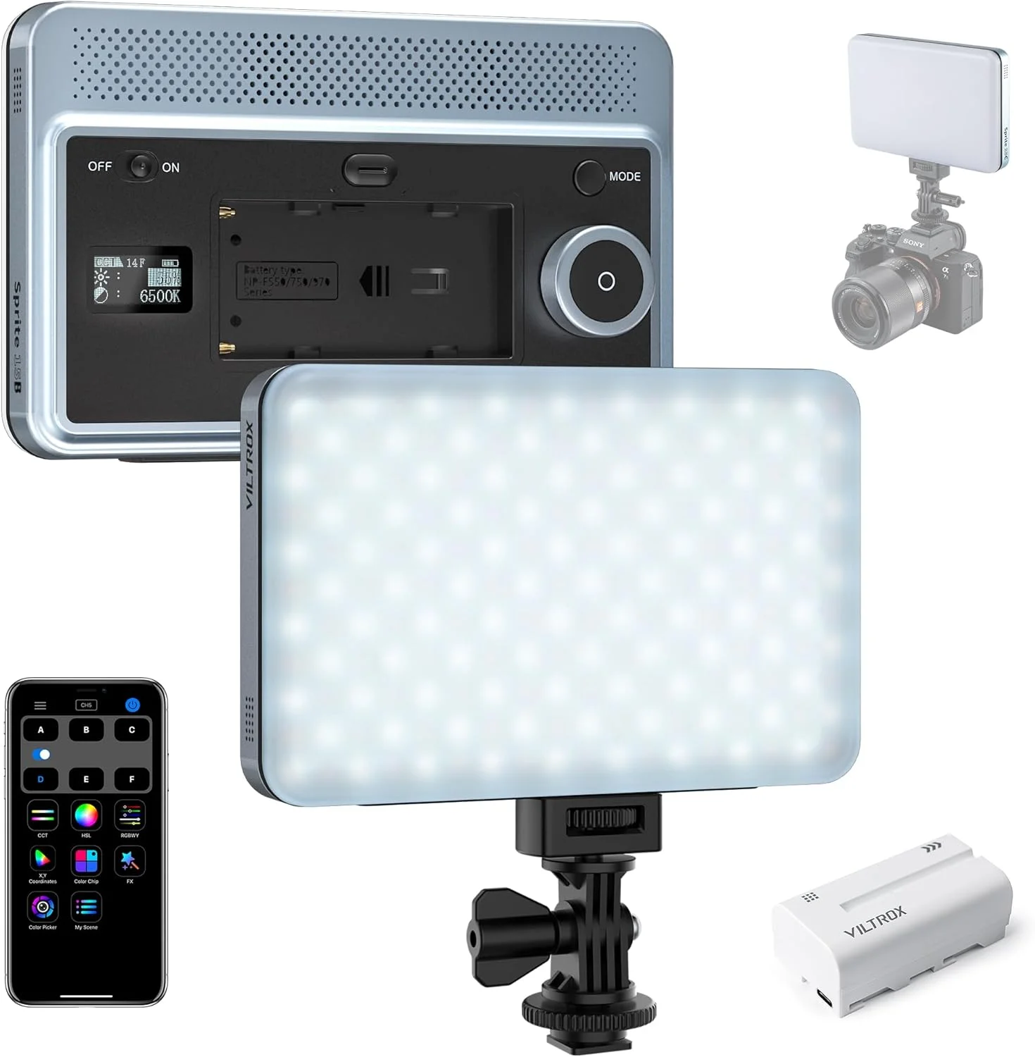 پنل نور LED دو رنگ Viltrox15B، 18 وات 2800K-6800K CRI 95+ نورپردازی عکاسی LED روی دوربین با کفشک سرد، 2200mAh قابل شارژ (همراه با باتری)