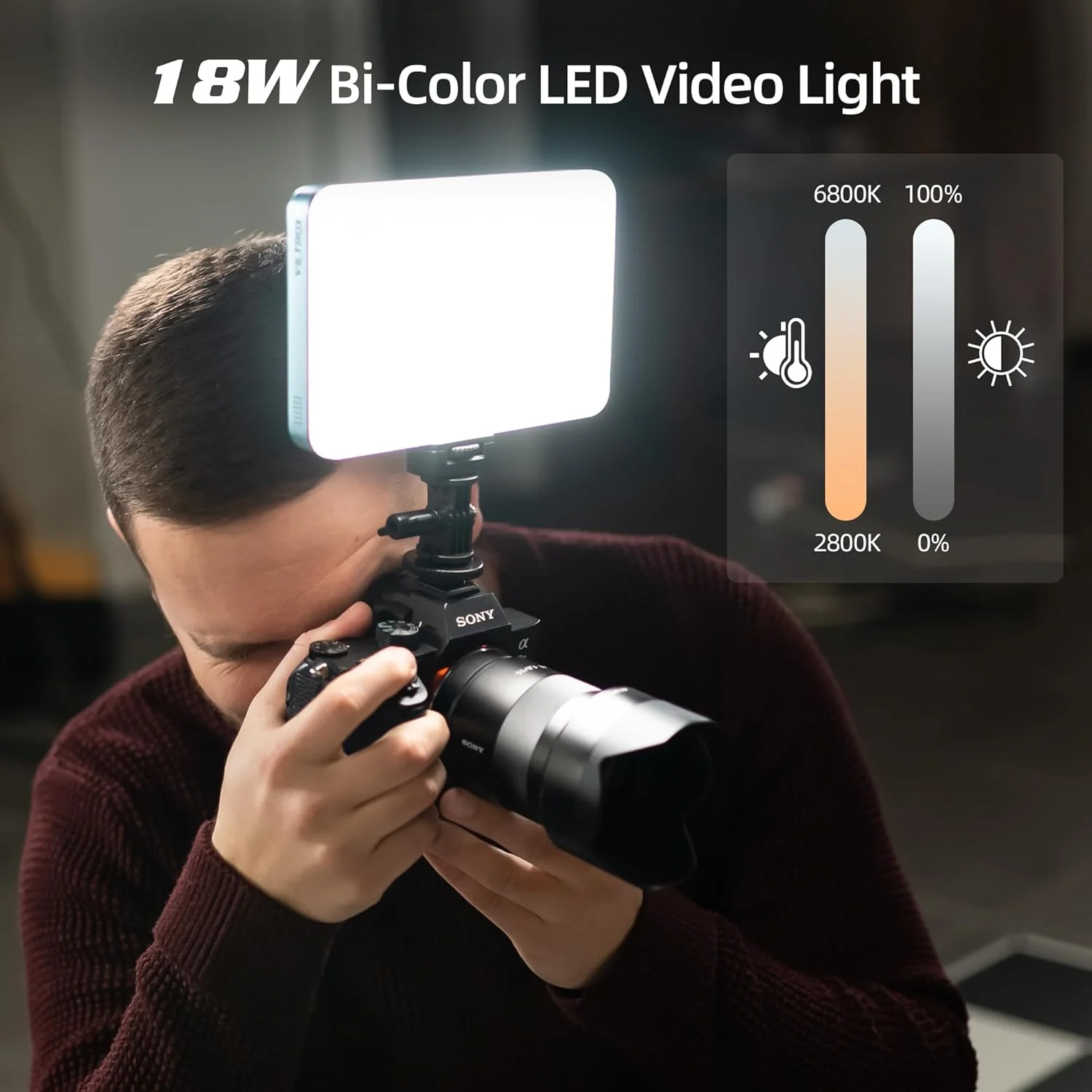 پنل نور LED دو رنگ Viltrox15B، 18 وات 2800K-6800K CRI 95+ نورپردازی عکاسی LED روی دوربین با کفشک سرد، 2200mAh قابل شارژ (همراه با باتری) پنل نور LED دو رنگ Viltrox15B، 18 وات 2800K-6800K CRI 95+ نورپردازی عکاسی LED روی دوربین با کفشک سرد، 2200mAh قابل شارژ (همراه با باتری)