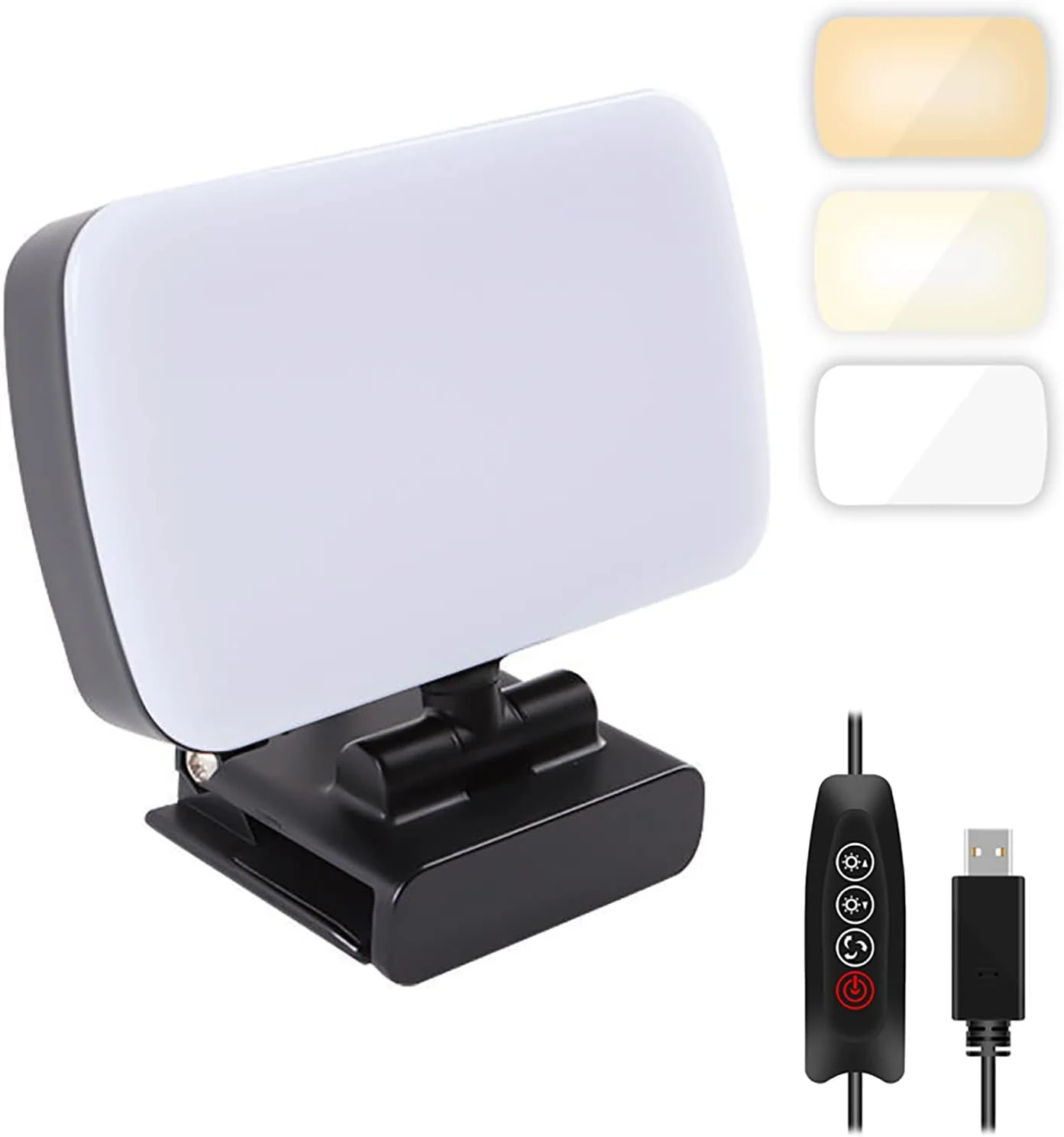 نور کوچک کنفرانس ویدیویی با پایه، دارای 3 حالت نور برای ضبط ویدیو، آرایش و غیره (قابل تنظیم نور، تغذیه از طریق USB)