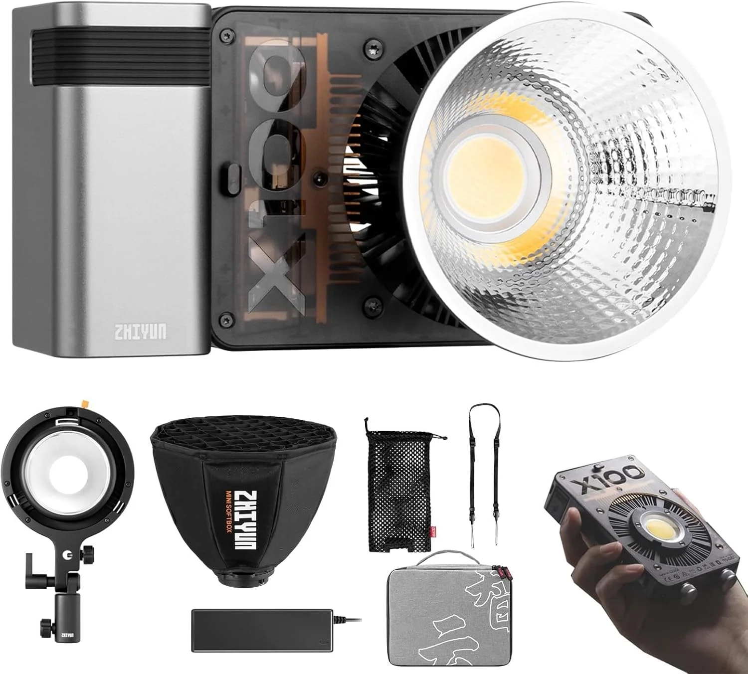 نور ویدئویی ال ای دی 100 وات Zhiyun Molus X100 Pro V2 نسخه ارتقا یافته، نور ویدئویی دو رنگ با کنترل برنامه بلوتوث، نورپردازی مداوم، CRI 95+ Tlci 97+، 2700K-6500K