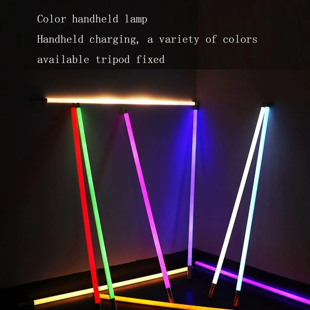 چراغ عصایی LED بی سیم با پایه، 360 درجه، رنگی، قابل شارژ، مناسب برای نورپردازی عکس و فیلم (رنگ: پایه زمینی 0.9 متری)