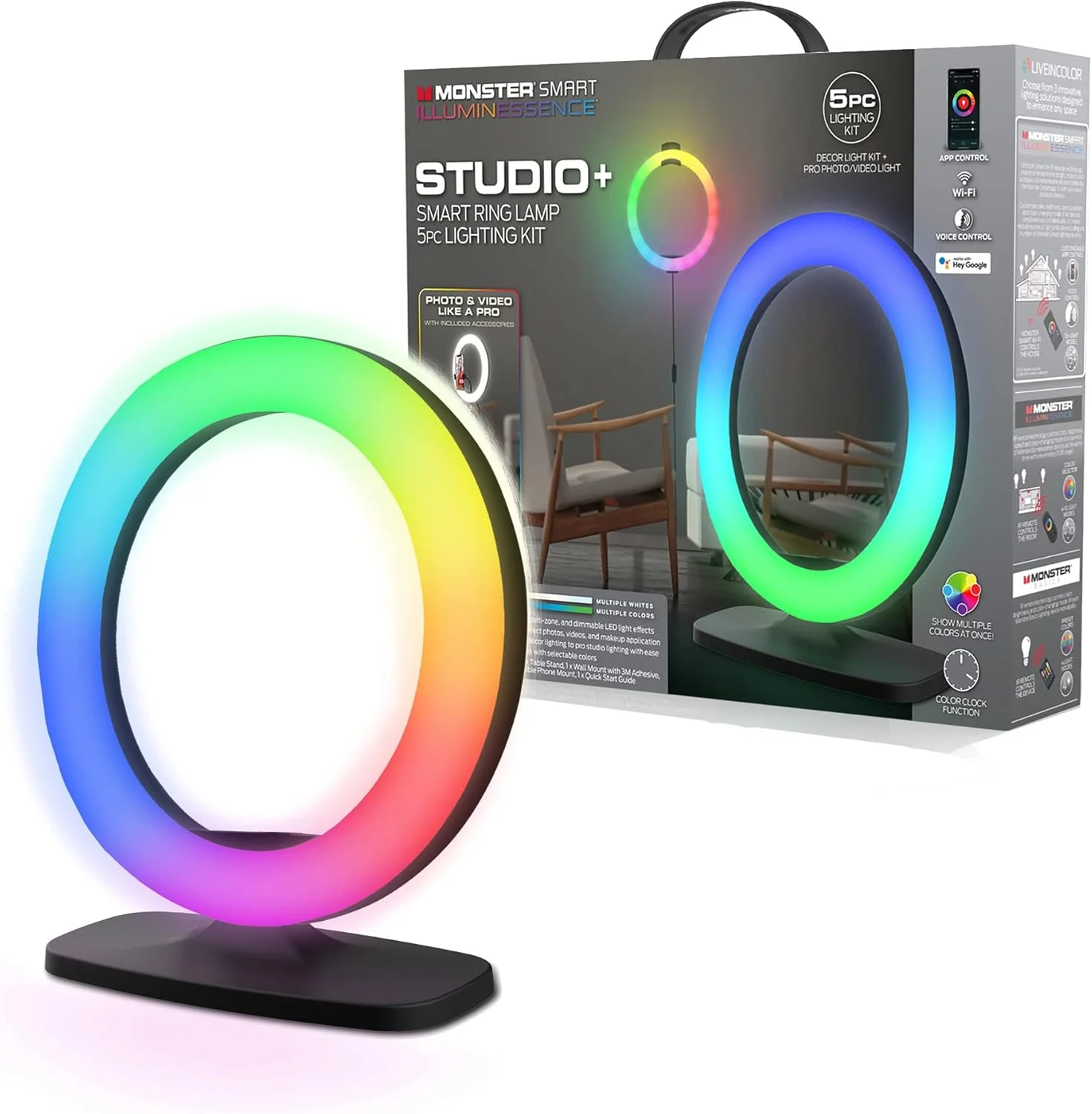 کیت نور حلقه ای هوشمند استودیو پلاس و کیت ولاگینگ LED اکستریم دیجیتال لایف استایل اکسسوریز مدل Monster MLB71068RGB کیت نور حلقه ای هوشمند استودیو پلاس و کیت ولاگینگ LED اکستریم دیجیتال لایف استایل اکسسوریز مدل Monster MLB71068RGB