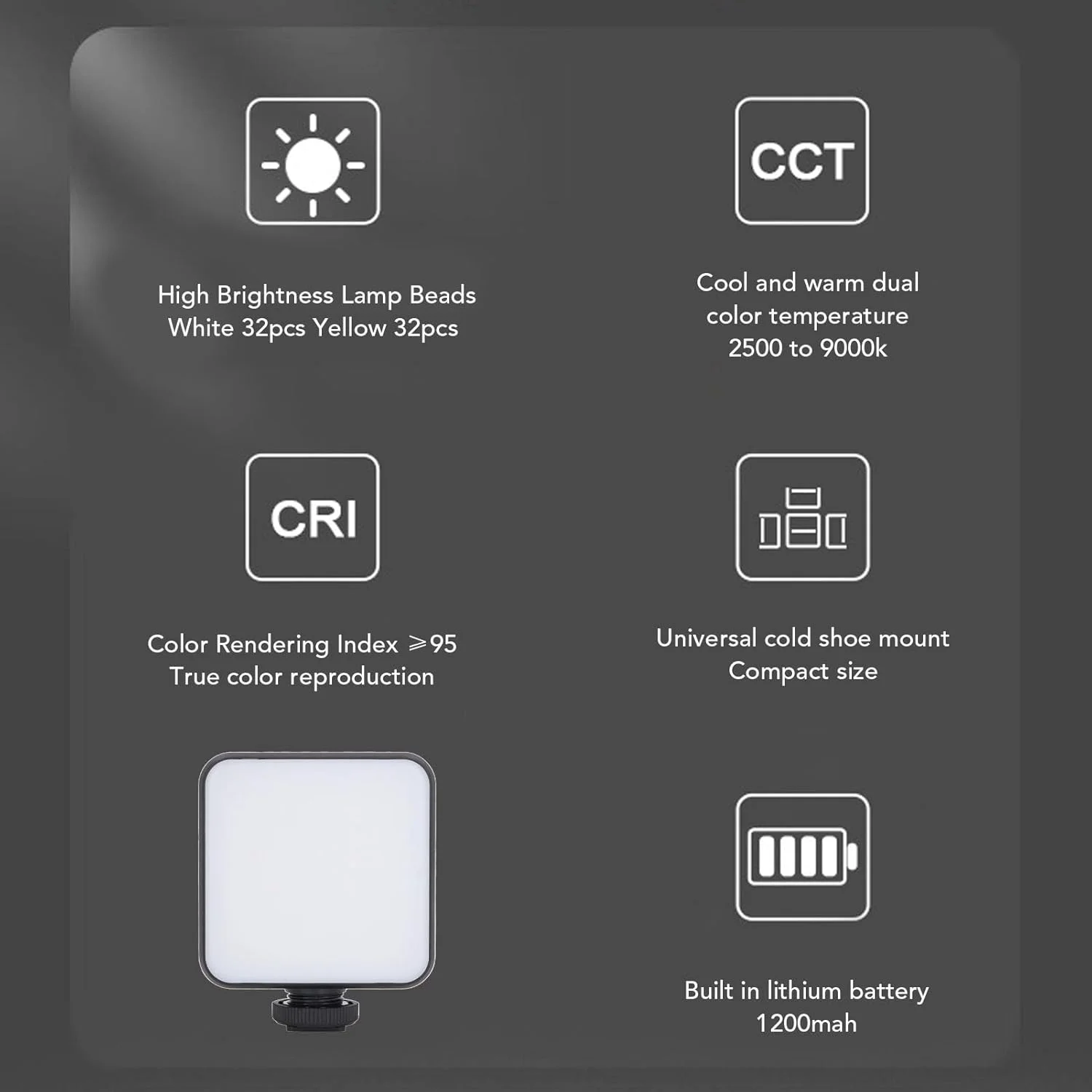 نور ویدئویی LED، CRI 95Ra، دو رنگ، 600LX، 1200mAh با سوراخ پیچ 1/4 اینچی برای عکاسی، ضبط ویدئو، پخش زنده