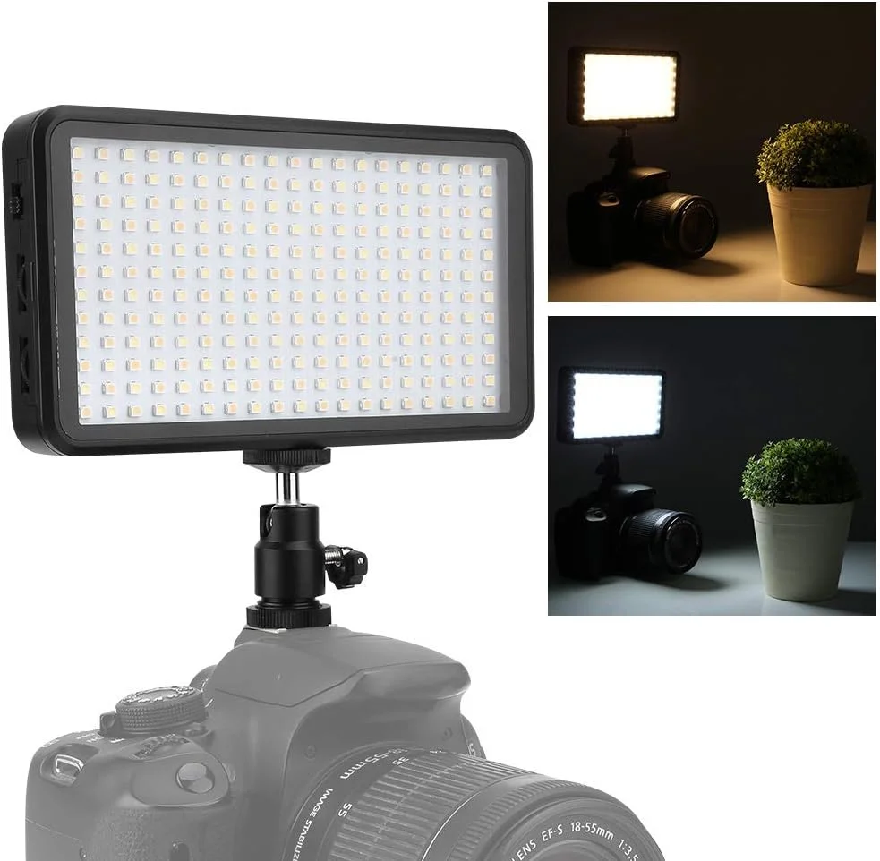 پنل نور LED ویدئویی، 228 عدد LED با طول عمر 50000 ساعت، 20 وات، 2000 لومن، 3200K / 6000K، پنل دوربین DSLR با آداپتور، لوازم جانبی دوربین