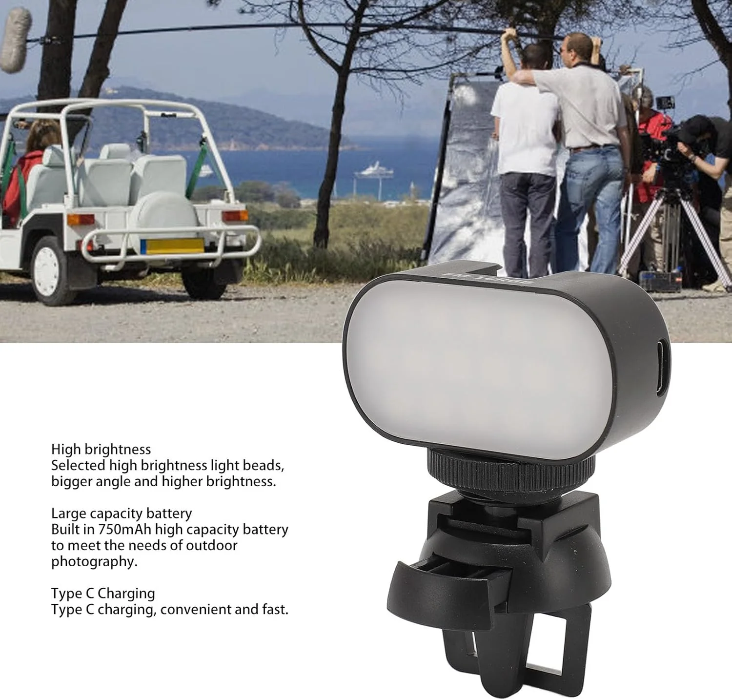 چراغ‌های ویدئویی RGB، چراغ LED دوربین، نور پرکننده کنفرانس ویدیویی LED، نورپردازی عکاسی با روشنایی بالا 750 میلی آمپر ساعت با شارژ Type C برای پخش زنده، مسافرت در فضای باز