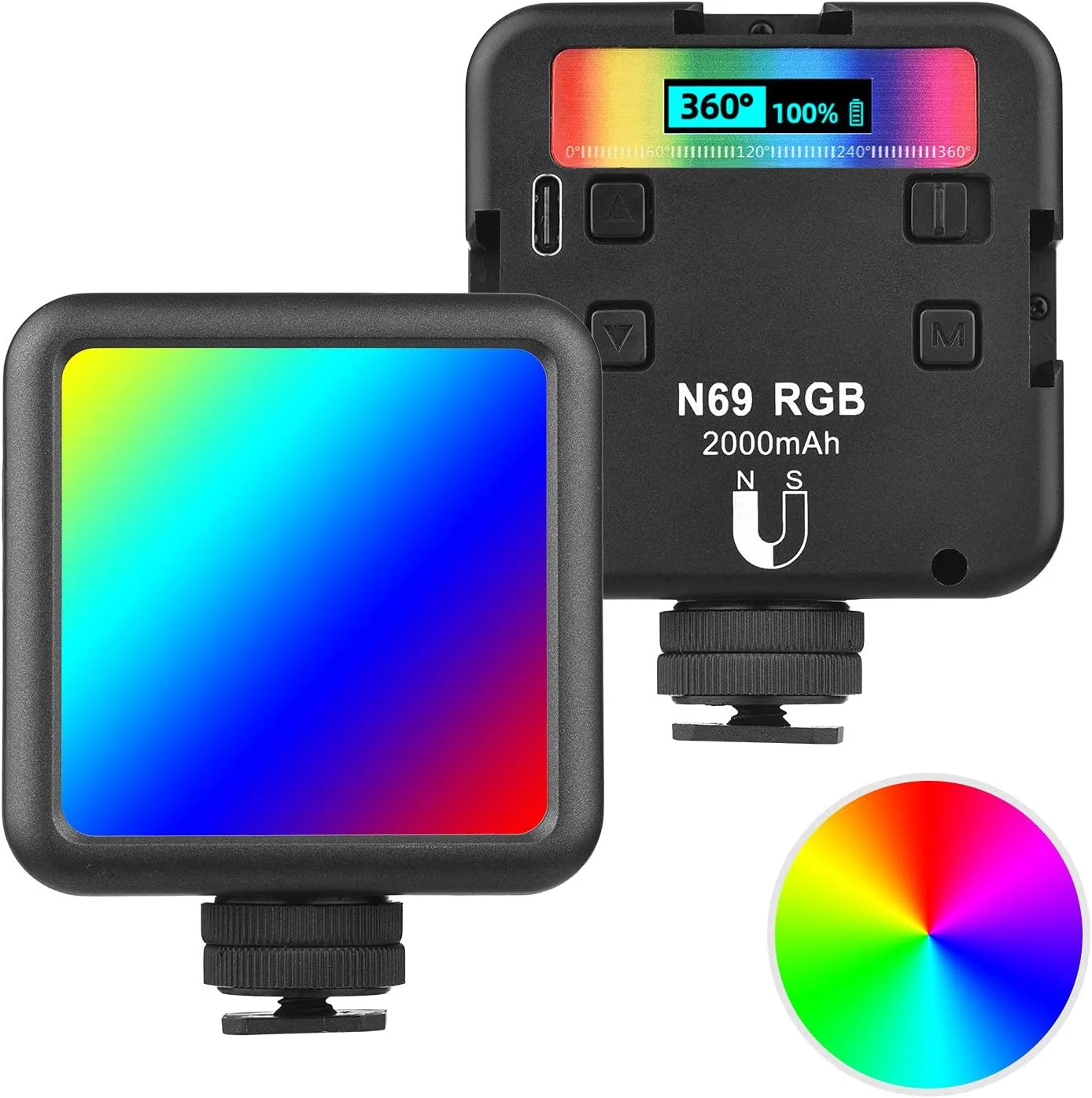 نور ویدئویی LED مدل N69 RGB، نور پرکننده قابل حمل برای عکاسی، دارای 60 عدد لامپ LED با روشنایی بالا، CRI 95، دمای دو رنگ 2500K-9000K، دارای آهنربای داخلی، کفشک سرد، پیچ 1/4 اینچی برای سه پایه دوربین نور ویدئویی LED مدل N69 RGB، نور پرکننده قابل حمل برای عکاسی، دارای 60 عدد لامپ LED با روشنایی بالا، CRI 95، دمای دو رنگ 2500K-9000K، دارای آهنربای داخلی، کفشک سرد، پیچ 1/4 اینچی برای سه پایه دوربین