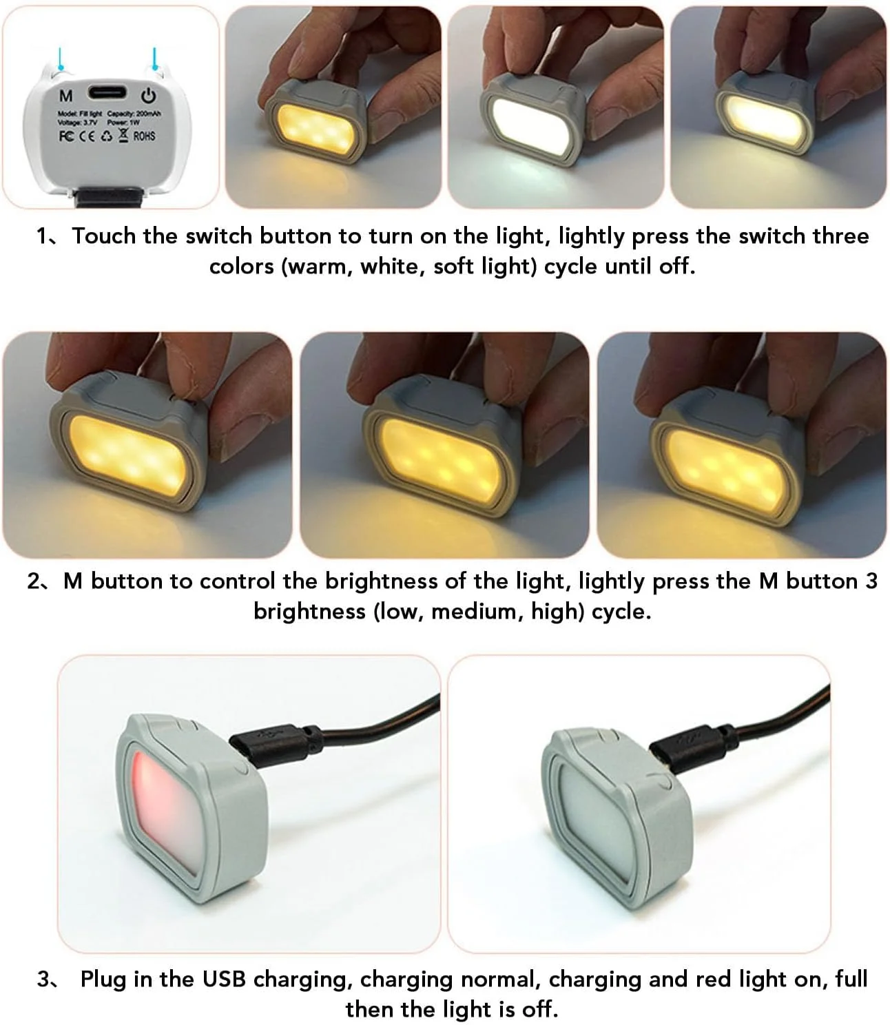 نور مکمل دوربین اکشن، برای 3 دوربین اکشن، قابل شارژ با Type C، نور ولاگینگ با روشنایی قابل تنظیم، همراه با گیره های نصب تکی و دوتایی نور مکمل دوربین اکشن، برای 3 دوربین اکشن، قابل شارژ با Type C، نور ولاگینگ با روشنایی قابل تنظیم، همراه با گیره های نصب تکی و دوتایی