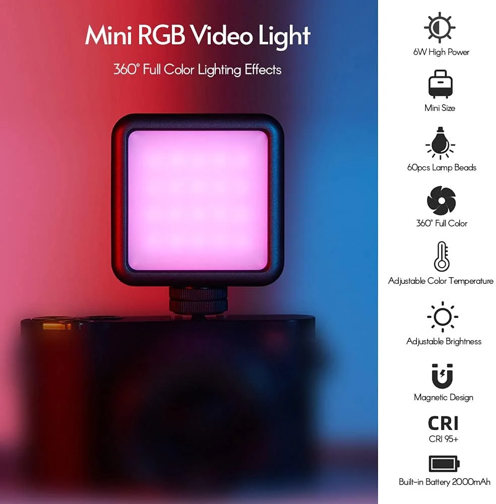 نور ویدئویی LED مدل N69 RGB، نور پرکننده قابل حمل برای عکاسی، دارای 60 عدد لامپ LED با روشنایی بالا، CRI 95، دمای دو رنگ 2500K-9000K، دارای آهنربای داخلی، کفشک سرد، پیچ 1/4 اینچی برای سه پایه دوربین نور ویدئویی LED مدل N69 RGB، نور پرکننده قابل حمل برای عکاسی، دارای 60 عدد لامپ LED با روشنایی بالا، CRI 95، دمای دو رنگ 2500K-9000K، دارای آهنربای داخلی، کفشک سرد، پیچ 1/4 اینچی برای سه پایه دوربین