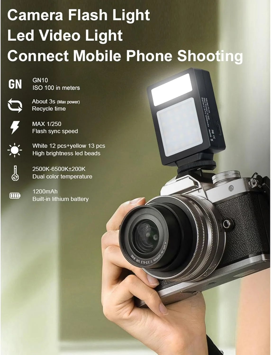 نور ویدئویی LED، نور دوربین قابل حمل CRI95+ 2500-9000K با پایه کفشک گرم برای پخش زنده سلفی، 1200mAh قابل شارژ نور ویدئویی LED، نور دوربین قابل حمل CRI95+ 2500-9000K با پایه کفشک گرم برای پخش زنده سلفی، 1200mAh قابل شارژ