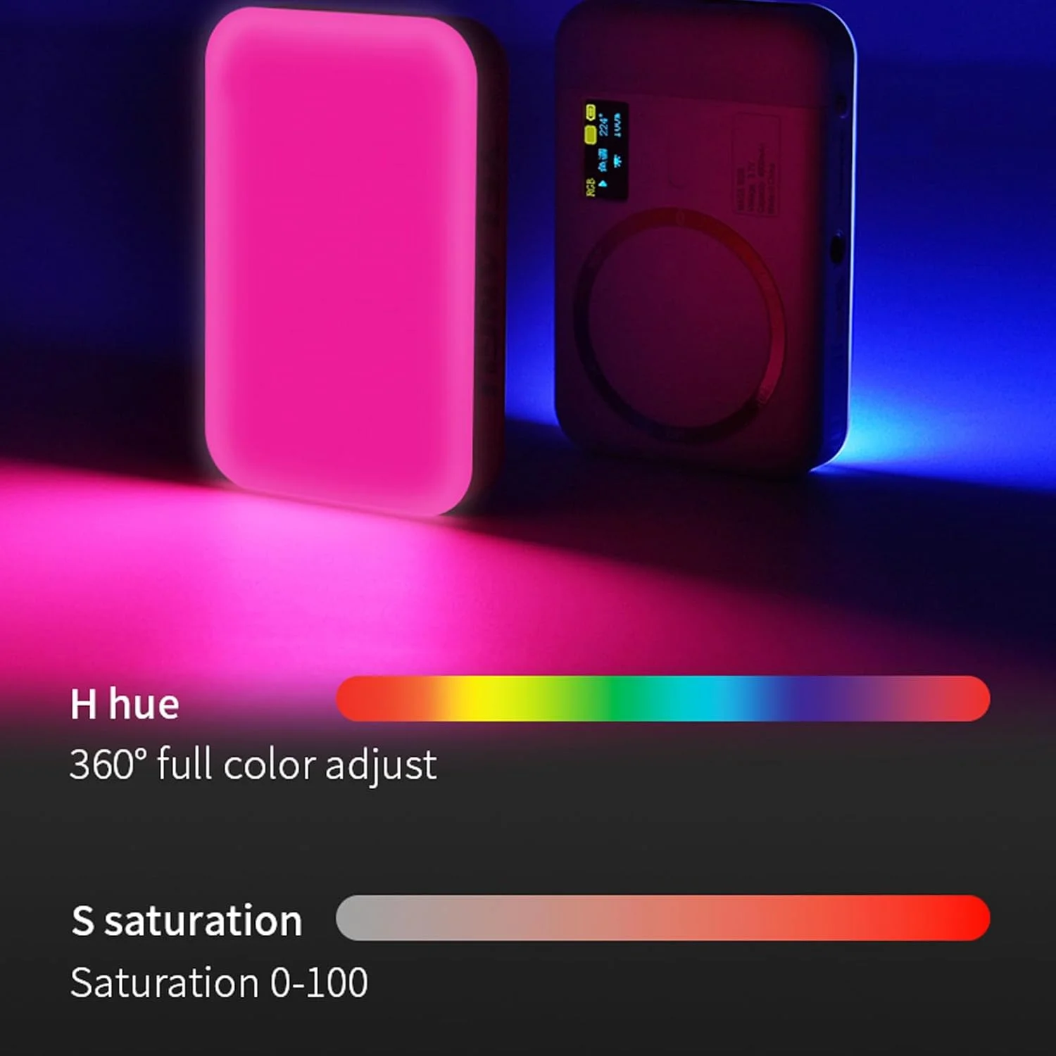 نور ویدئویی مغناطیسی RGB، نور پرکننده LED مغناطیسی دو طرفه، دوربین قابل شارژ، 2500K-9000K با قابلیت تنظیم نور، رنگ کامل RGB 360 درجه، 24 جلوه ویژه، برای پخش زنده، عکاسی