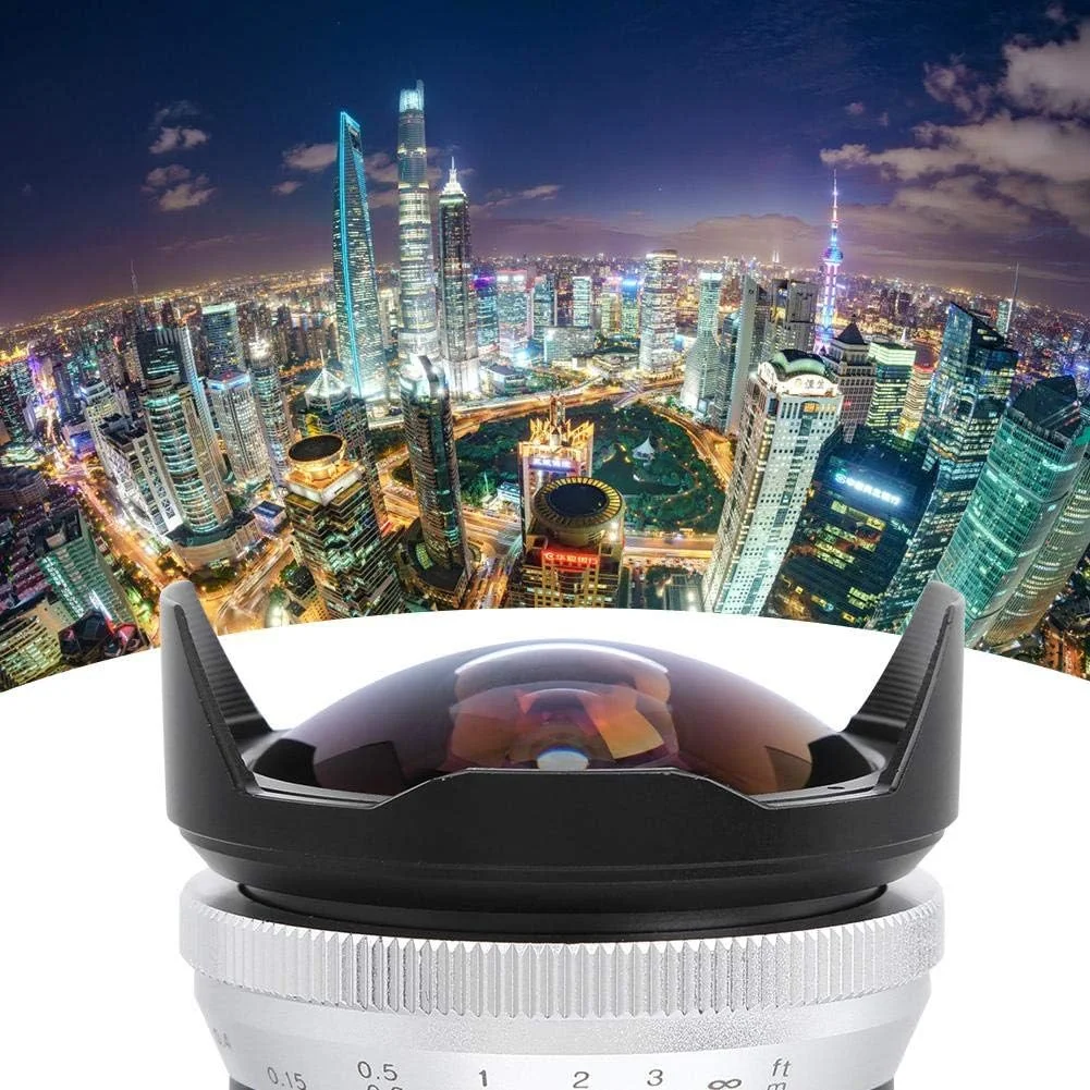 لنز چشم‌ماهی نیم‌فریم 7.5 میلی‌متری f/2.8 با زاویه دید 180 درجه و مانت EF-M و EOSM برای دوربین‌های بدون آینه کانن M2 M3 M5 M6 M10 M100 M50 (نقره‌ای)