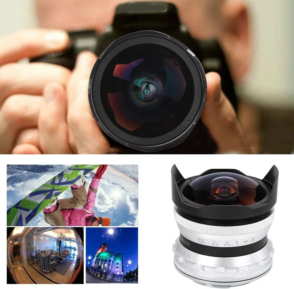 لنز چشم‌ماهی نیم‌فریم 7.5 میلی‌متری f/2.8 با زاویه دید 180 درجه و مانت EF-M و EOSM برای دوربین‌های بدون آینه کانن M2 M3 M5 M6 M10 M100 M50 (نقره‌ای)