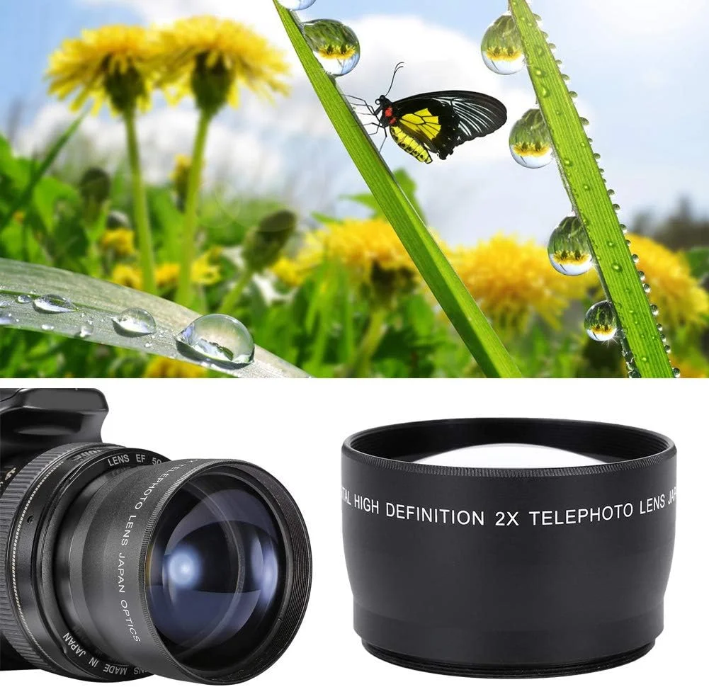 لنز تله فوتو HD ویویتار 58 میلی‌متری، لنز تله فوتو 58 میلی‌متری کانن، آلیاژ آلومینیوم، شیشه اپتیکال، بزرگنمایی 2 برابر، تله کانورتور یونیورسال، لنز تله فوتو برای لوازم جانبی دوربین