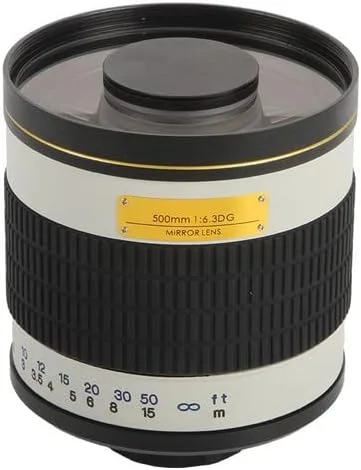 لنز آینه‌ای تله فوتو 500mm F6.3 با فوکوس ثابت دستی Lightdow + حلقه آداپتور T2 برای دوربین‌های DSLR کانن، نیکون، پنتاکس، سونی (EF-M کانن سفید)