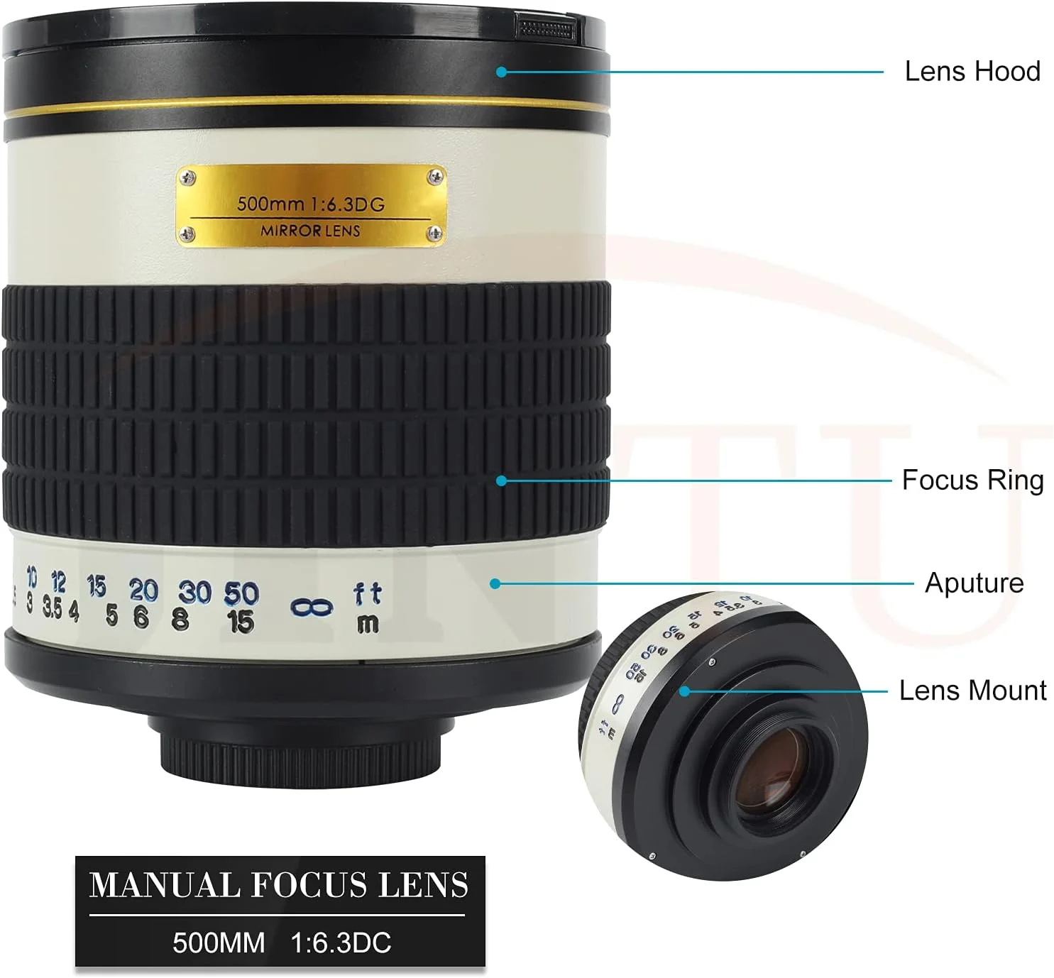 لنز آینه‌ای تله‌فوتو 500mm f/6.3 MF + تله‌کانورتور 2x = 1000mm برای دوربین‌های DSLR نیکون، کانن، سونی و دوربین‌های بدون آینه ماکرو 4/3 (پنتاکس)