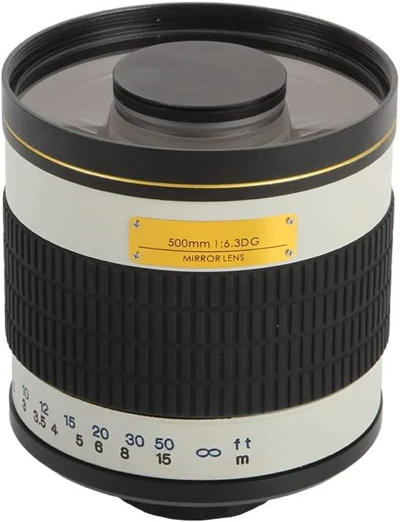 لنز آینهای تله فوتو 500mm F6.3 با فوکوس ثابت دستی Lightdow + حلقه آداپتور T2 برای دوربینهای DSLR کانن، نیکون، پنتاکس، سونی (EF-M کانن سفید) لنز آینهای تله فوتو 500mm F6.3 با فوکوس ثابت دستی Lightdow + حلقه آداپتور T2 برای دوربینهای DSLR کانن، نیکون، پنتاکس، سونی (EF-M کانن سفید)