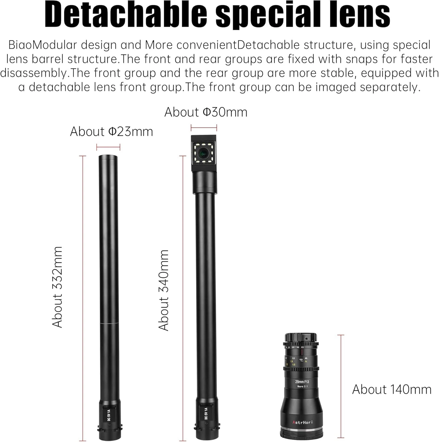 لنز پریسکوپیک 28mm F13 فول فریم 2X ماکرو AstrHori با نور حلقوی داخلی برای دوربین های SLR سری Canon EF Mount مدل های EOS-1100D, EOS-1000D, EOS-450D, EOS-500D, EOS-550D, EOS-600D, EOS-700D, EOS-750D و غیره