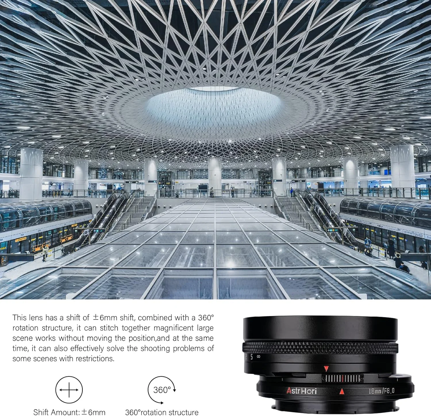 لنز زاویه باز و شیفت 18 میلی‌متری فول فریم AstrHori، لنز دستی معماری و منظره برای دوربین‌های بدون آینه سری Canon RF، مدل‌های EOS RP, EOS R5, EOS R6, EOS R3, EOS R و غیره.