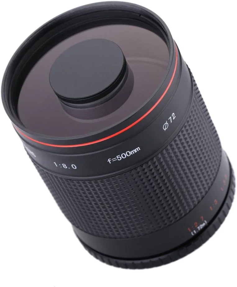 لنز تله فوتو آینه ای 500 میلی متری F8 دستی AECAM - CAMAECAM با حلقه آداپتور T2 برای دوربین های DSLR و بدون آینه کانن، نیکون، سونی، پنتاکس، فوجی فیلم و المپوس (Canon RF)