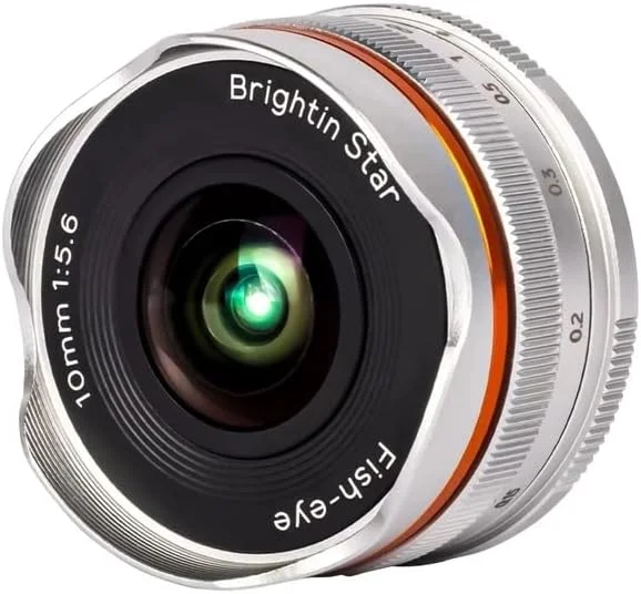 AECAM - CAMAECAM - لنز دوربین 10mm F5.6 با زاویه دید باز و فوکوس دستی برای لنزهای فوجی فیلم FX، کانن EOS M، سونی E، مانت M43 (نقره ای فوجی XF)