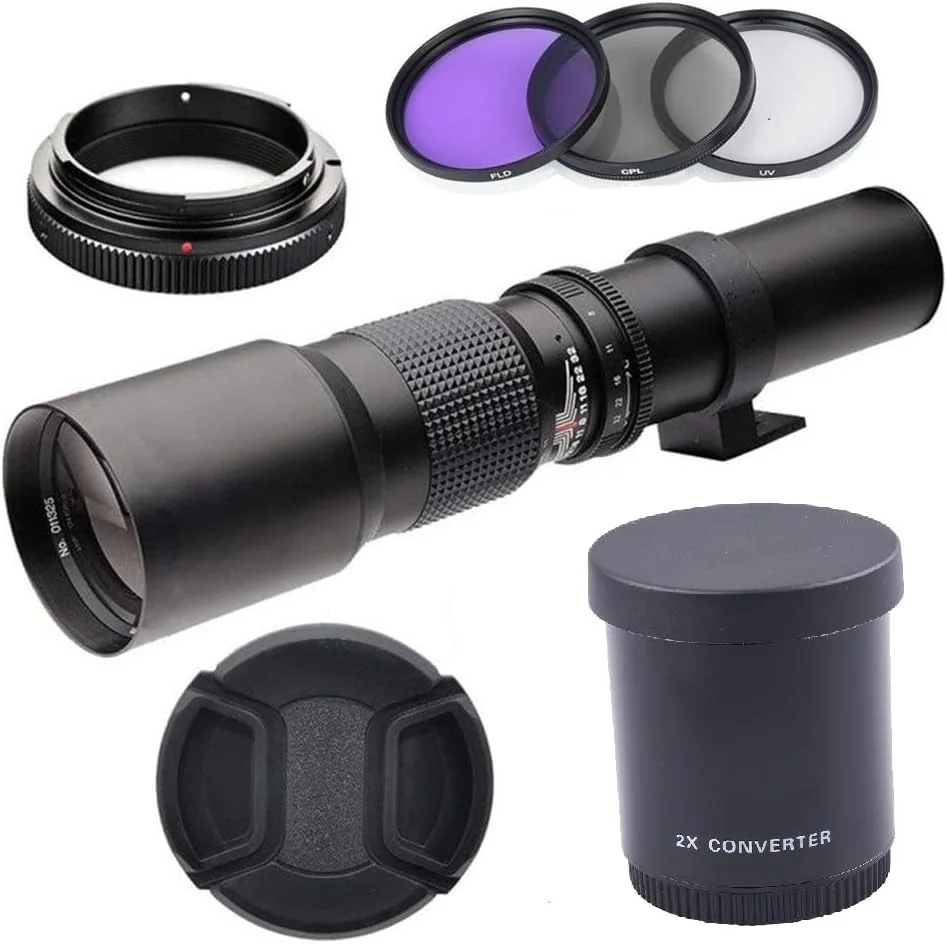 لنز تله فوتو 500mm/1000mm F8 دستی Lightdow با مبدل 2X و فیلترهای 67mm مناسب دوربین های کانن، نیکون، سونی، پنتاکس و المپوس (کانن RF سفید)