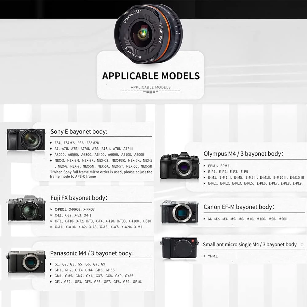 AECAM - CAMAECAM - لنز دوربین 10mm F5.6 با زاویه دید باز و فوکوس دستی برای لنزهای فوجی فیلم FX، کانن EOS M، سونی E، مانت M43 (نقره ای فوجی XF)