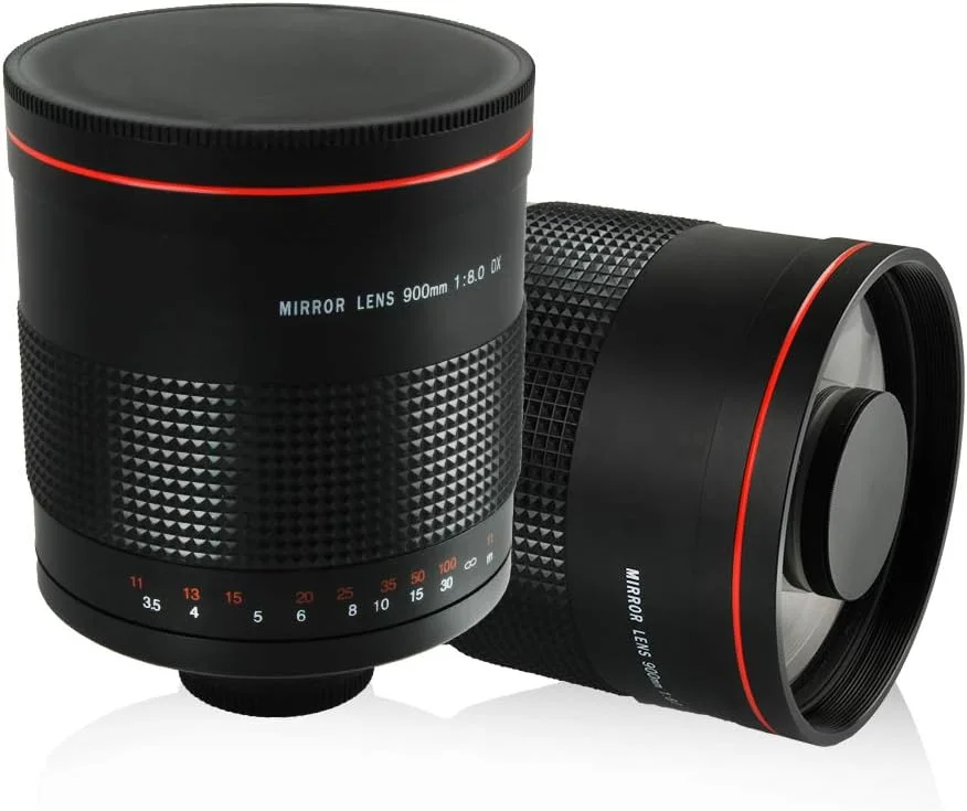 لنز دوربین سوپر تله فوتو آینه ای 900 میلی متری F8.0 Lightdow به همراه حلقه آداپتور T2 برای دوربین های کانن، نیکون، پنتاکس و سونی DSLR (نیکون F)