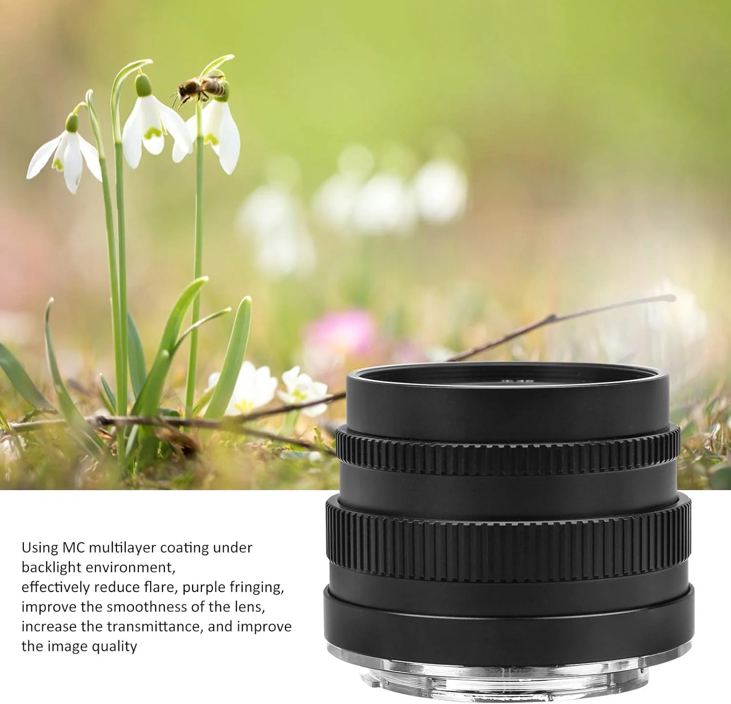 لنز دستی 35 میلی‌متری F1.2 با دیافراگم بزرگ برای پرتره - آلیاژ آلومینیوم و شیشه اپتیکال - برای Canon M3/M5/M6/M6 II/M10/M100/M50 (مشکی)