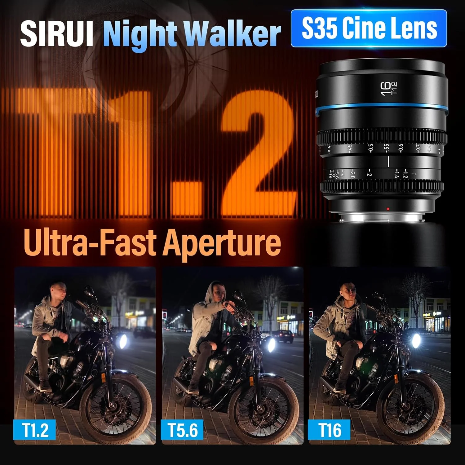 لنز سینمایی واید انگل 16 میلی‌متری SIRUI Night Walker S35، لنز با دیافراگم بزرگ T1.2 با فوکوس دستی برای دوربین‌های X Mount، X-H2/H2S, XT-4, XT-3, X-S10, X-S20 (MS16X-B, مشکی)