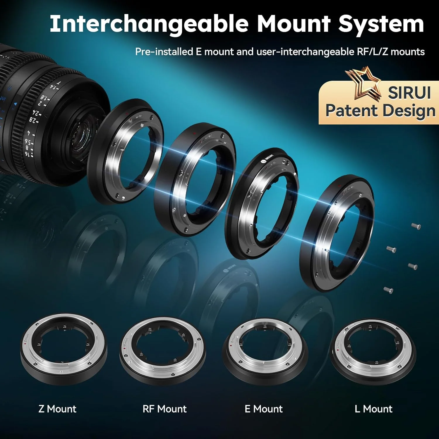 لنز سینمایی فول فریم SIRUI VP-1 Vision Prime 1 T1.4، لنز سینمایی 35 میلی متری با فوکوس دستی با مانت E از پیش نصب شده، مانت های RF/Z/L قابل تعویض (مشکی)