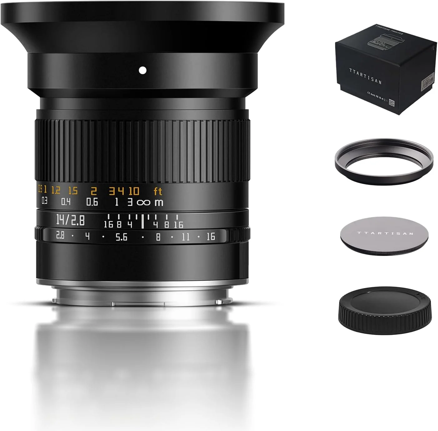 لنز پرایم 14mm f/2.8 ASPH تی‌تی‌آرتیسان با دهانه L، زاویه دید فوق عریض 114 درجه، فوکوس دستی مناسب برای فول فریم TL TL2 CL SL3 FP FPL S1 S1M S1R S1H S1K S5 S5K S5C S5 II S9
