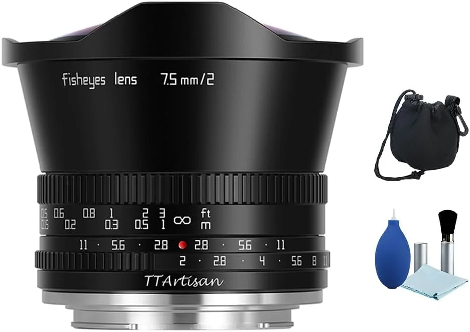 لنز چشم‌ماهی 7.5mm F2 APS-C تی‌تی‌آرتیسان، زاویه دید فوق‌العاده باز 180 درجه، لنز با دهانه باز بزرگ با فوکوس دستی برای دوربین‌های بدون آینه با مانت Canon EOS R مدل‌های R6 R6II R8 R10 RP R50