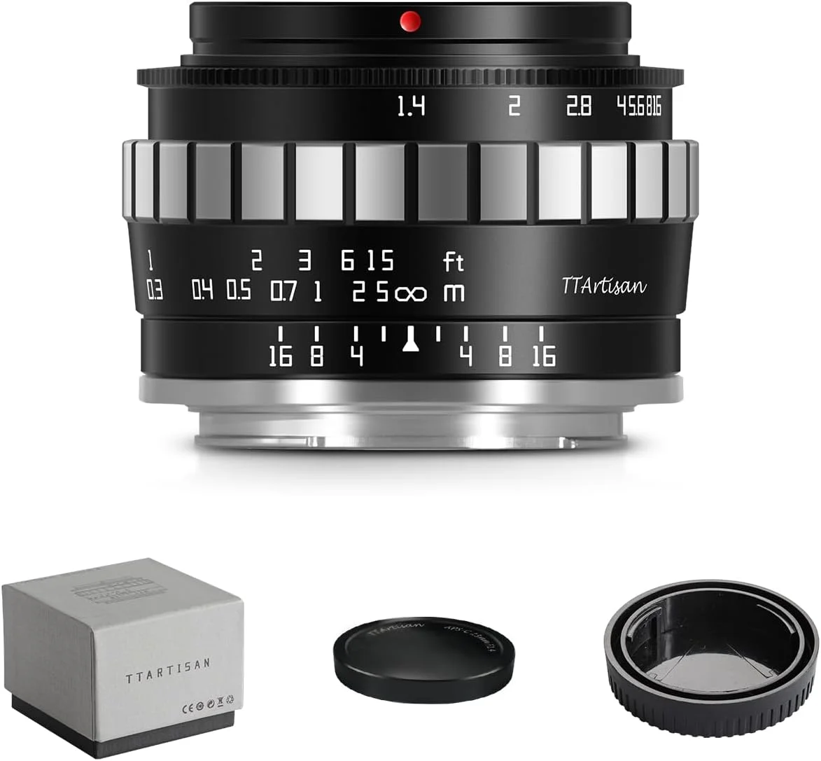 لنز دوربین 23mm F1.4 APS-C با فوکوس دستی TTArtisan برای Sony E-Mount A5000 A5100 A6000 A6100 A6300 A6400 A6500 A6600 NEX-3 NEX-3N NEX-3R NEX-5T NEX-5R NEX-5 A7IV A7R5 A7S A9 II A1