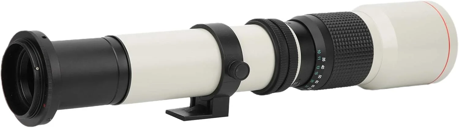 لنز تله فوتو 500 میلی‌متری، لنز زوم MF با فوکوس دستی دیافراگم F8-F32 برای دوربین‌های SLR با مانت EFS به همراه لنز بزرگنمایی 2X (درب لنز نصب شده)، 2 عدد کیف نگهداری (سفید)