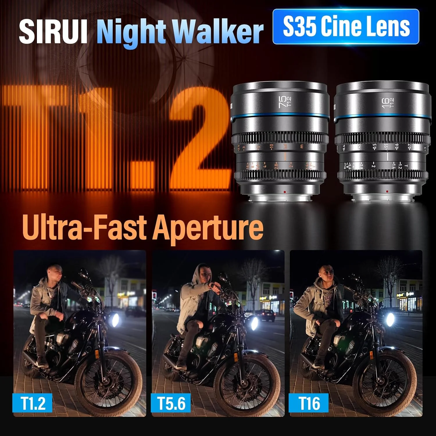 مجموعه لنز سینمایی SIRUI Night Walker T1.2 S35، 16mm، 75mm، لنزهای با دیافراگم باز با فوکوس دستی (MS-2SEG، مانت E، خاکستری متالیک) مجموعه لنز سینمایی SIRUI Night Walker T1.2 S35، 16mm، 75mm، لنزهای با دیافراگم باز با فوکوس دستی (MS-2SEG، مانت E، خاکستری متالیک)