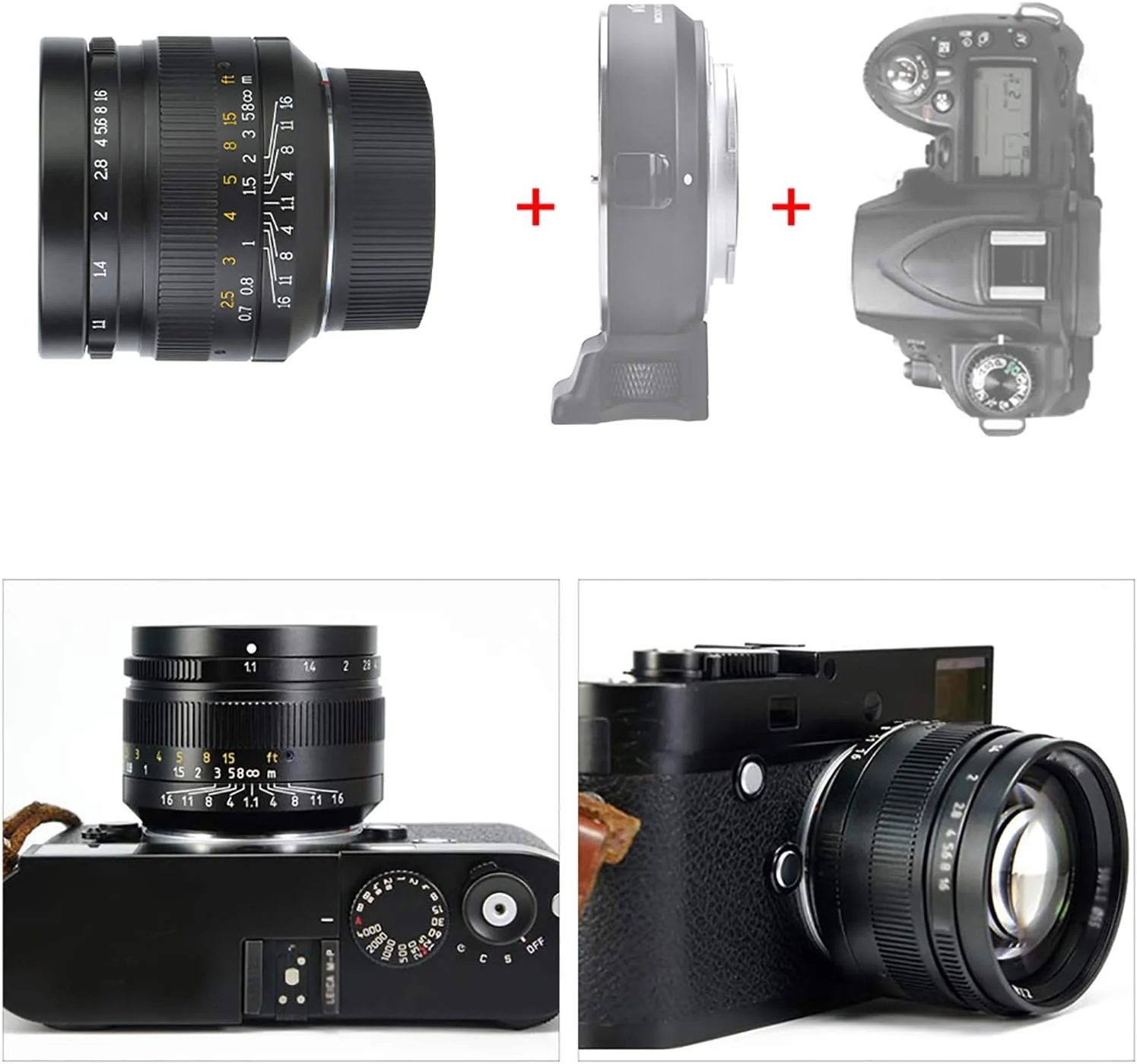 لنز با ضریب شکست نور، لنز فوکوس دستی، مناسب برای دوربین های L-eica M Mount مدل های M3 M5 M6 M7 M8 M9 (مشکی)