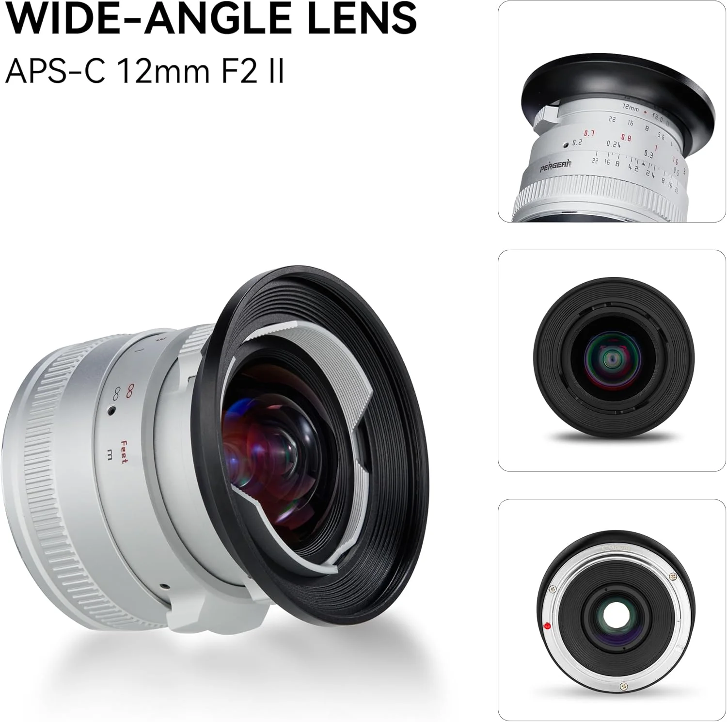 لنز 12mm F2 II پرگیر برای فوجی X، لنز زاویه باز APS-C با فوکوس دستی، طراحی دیافراگم کلیکی، سازگار با دوربین های فوجی X مانت X-T30II X-T100 X-A7 X-A10 X-E3 X-E4 X-Pro3 X-H2S X-M1 X-S10 (نقره ای)