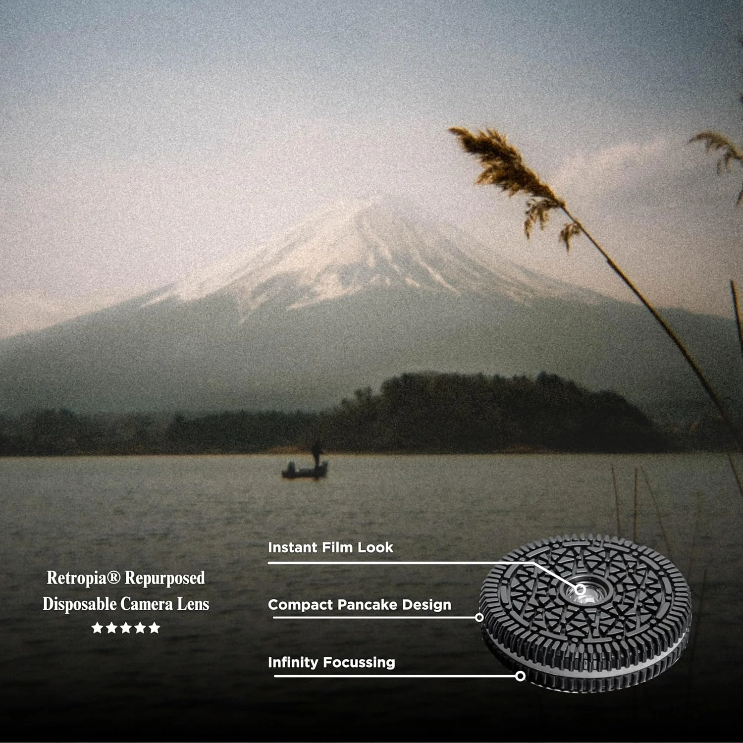 لنز دوربین یکبار مصرف Retropia با کاربری مجدد - عکس های فوری نامحدود با ظاهر فیلم - لنز پنکیکی جمع و جور، فاصله کانونی 32 میلی متر، فوکوس بی نهایت و دیافراگم ثابت f/11 (سازگار با Sony E-Mount)