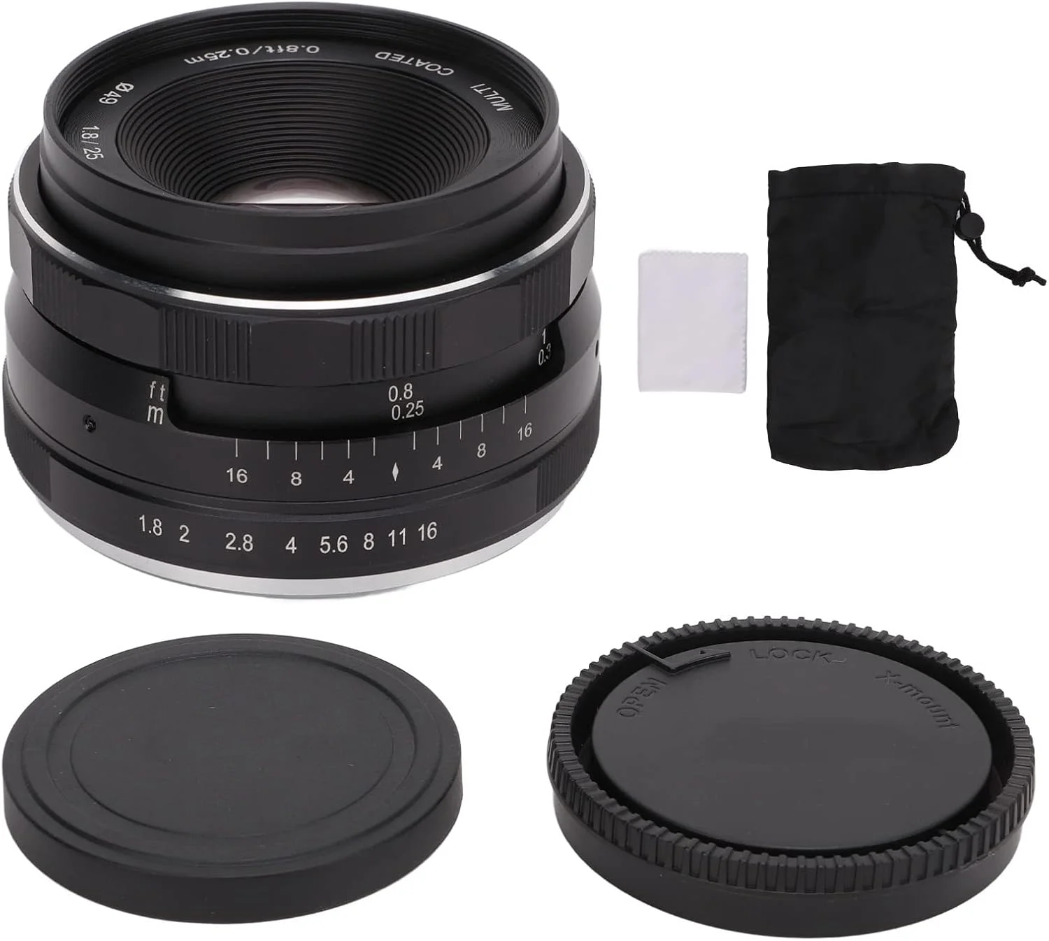 لنز 25mm F1.8 APS-C با دهانه X و پوشش چند لایه، فوکوس دستی برای فوجی X-Pro2 X-E3 X-T1 X-T2 X-T3 X-T4 X-T10 X-T20، لنز شیشه ای اپتیکال کوچک 25mm F1.8 برای پرتره، منظره، گردشگری، گل ها