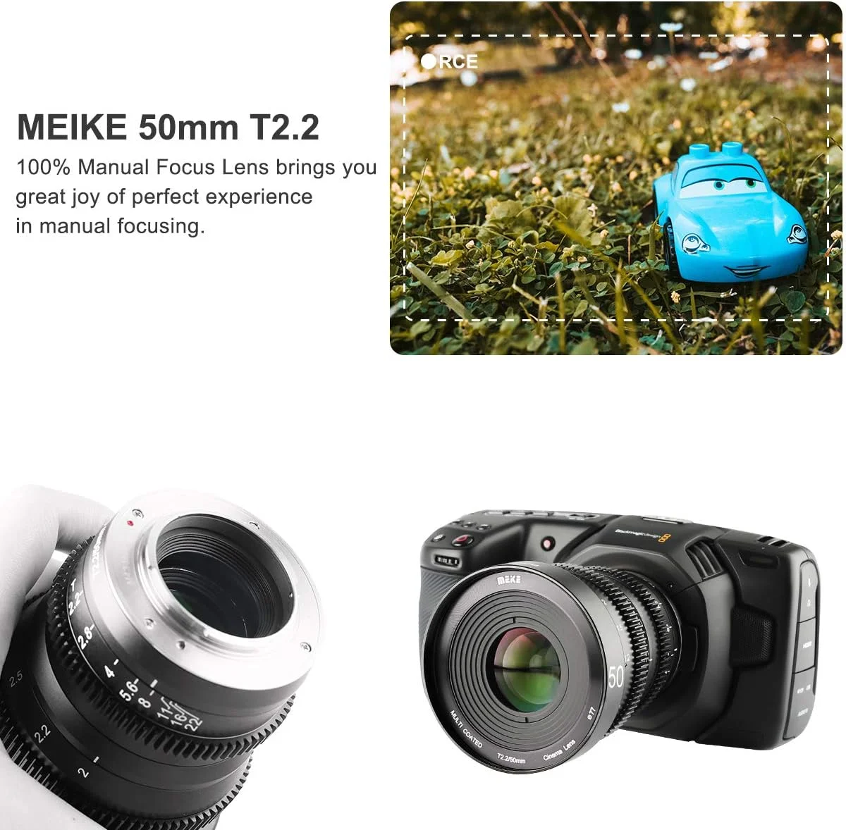 لنز سینمایی 50mm T2.2 MEKE با دیافراگم باز و فوکوس دستی 4K برای مانت میکرو چهار سوم سازگار با دوربین های Olympus Panasonic Lumix و BMPCC 4K Zcam E2