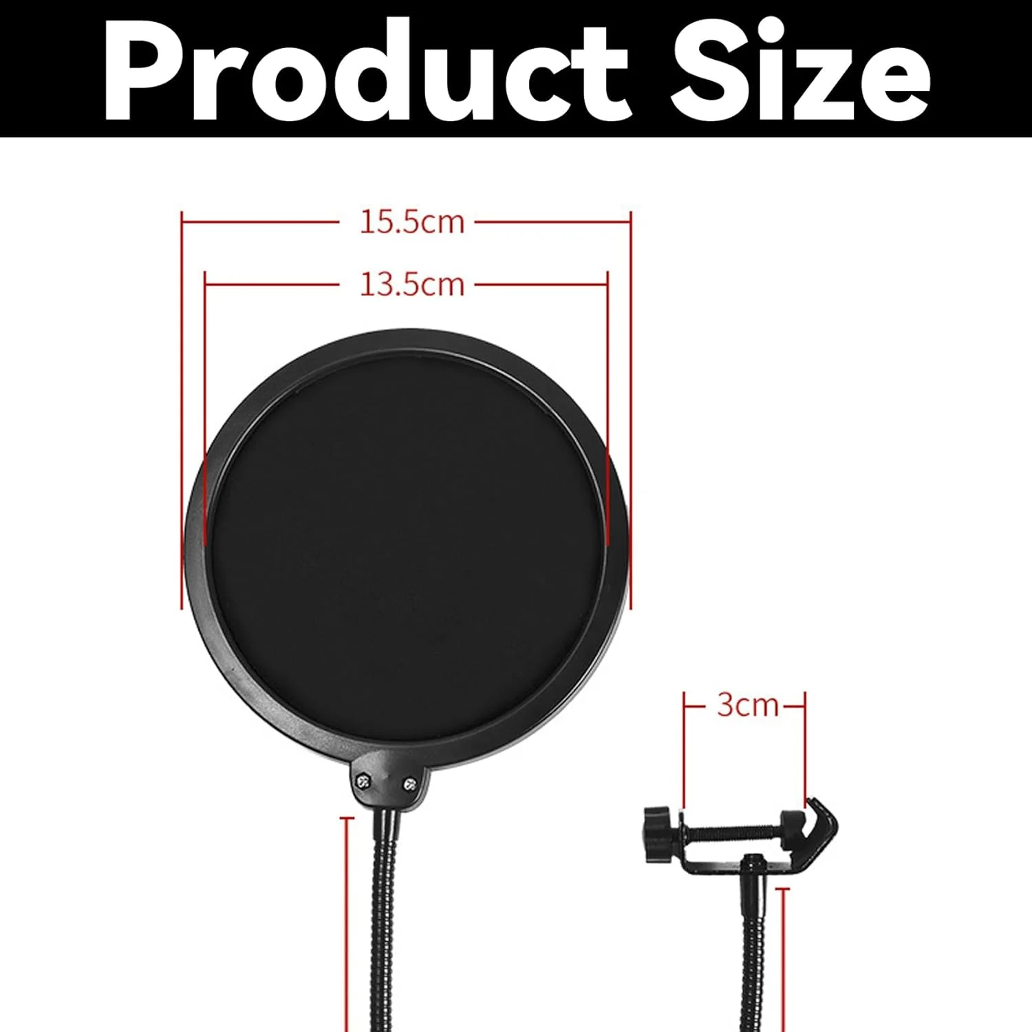 فیلتر پاپ میکروفون GIONAR، گردنی انعطاف پذیر 360 درجه، سازگار با میکروفون های استودیویی فیلتر پاپ میکروفون GIONAR، گردنی انعطاف پذیر 360 درجه، سازگار با میکروفون های استودیویی