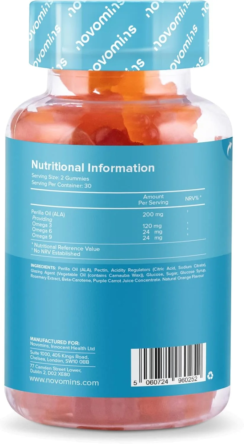 پاستیل های امگا 3 6 9 گیاهی نوومینز - تامین یک ماهه - پشتیبانی از سلامت قلب، مغز و چشم - گیاهی و وگان - امگا 3 6 9 جویدنی - جایگزین پایدار گیاهی برای روغن ماهی - تولید شده