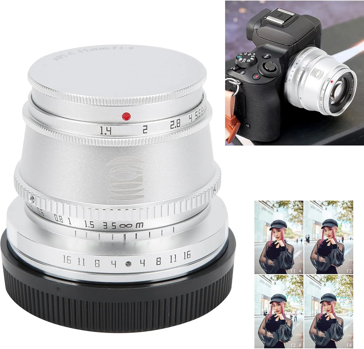 لنز فوکوس دستی، لنز مانت EOS.M ضد اکسیداسیون با دیافراگم بزرگ نقره ای برای M6 برای M3 برای M5