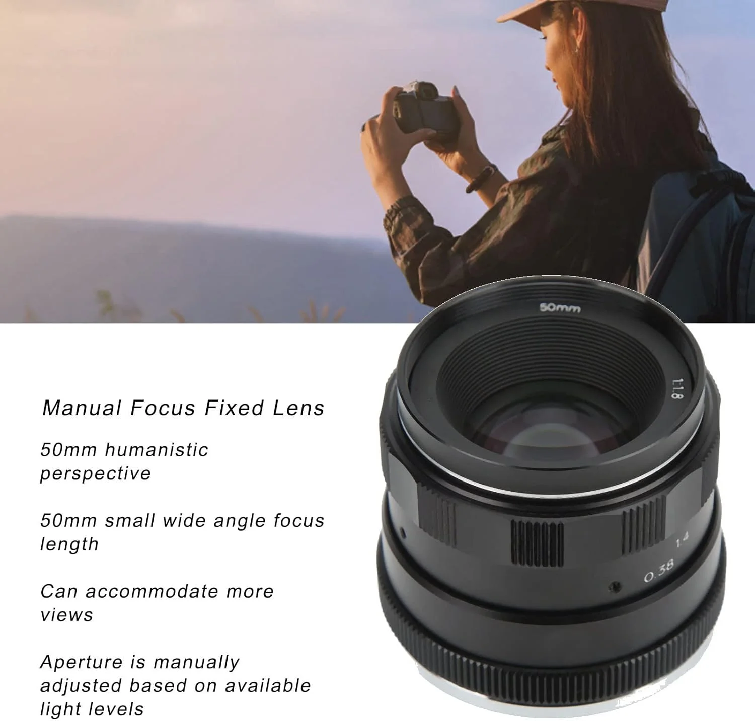 لنز 50 میلی‌متری F1.8 با فوکوس دستی و ثابت برای میکرو 4/3 Epm1 Epm2 E‑PL1 E‑PL2، مناسب برای گل‌ها، غذا و مسافرت