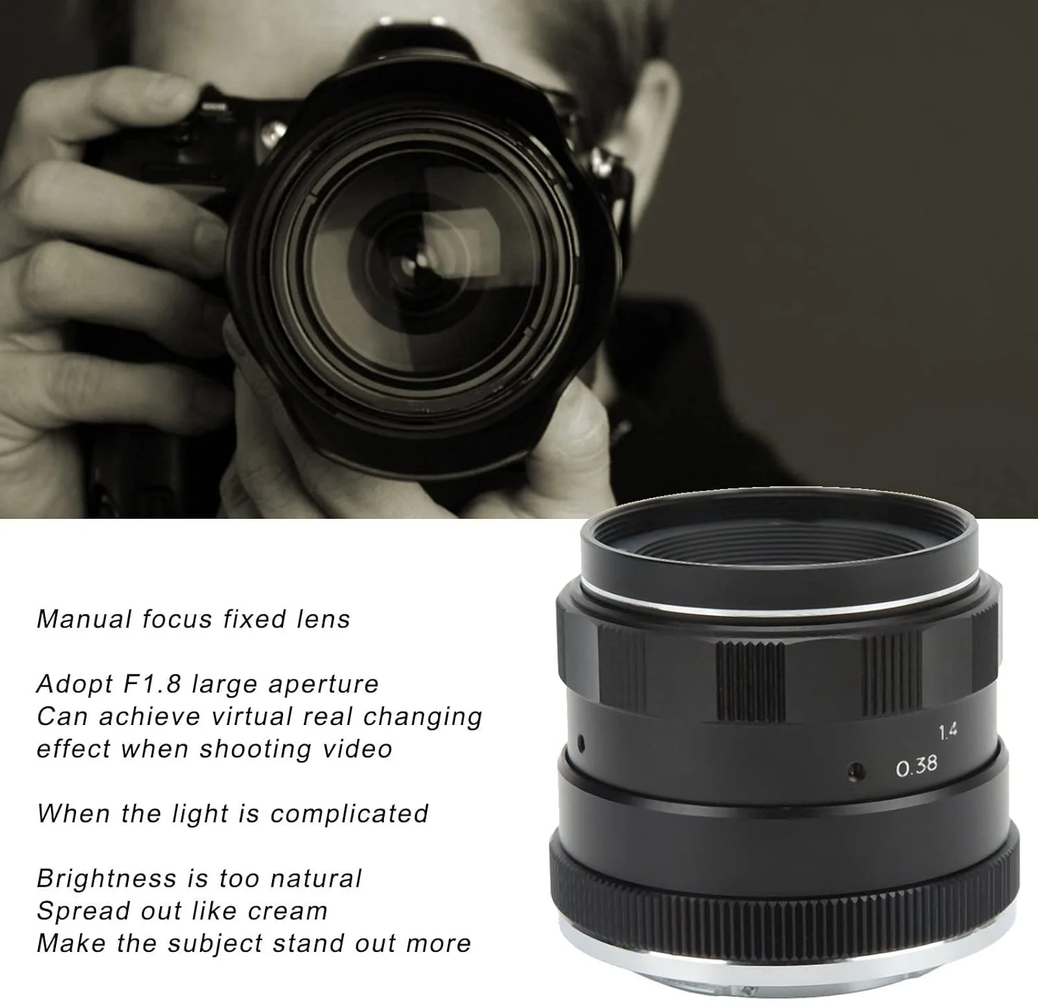 لنز 50 میلی‌متری F1.8 با فوکوس دستی و ثابت برای میکرو 4/3 Epm1 Epm2 E‑PL1 E‑PL2، مناسب برای گل‌ها، غذا و مسافرت