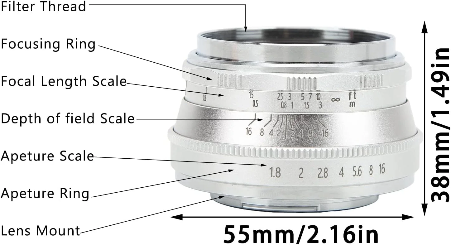 لنز پرایم دستی 25 میلی‌متری F1.8 با دیافراگم باز F1.8 و فوکوس دستی برای GM1 GM5 GM7 GX1 برای E-M10 E-PL9 GF9 GF10