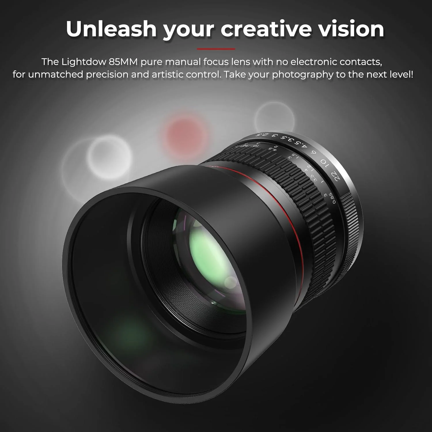 لنز پرتره Lightdow 85mm F1.8 برای مانت Canon RF، لنز فول فریم با فوکوس دستی، سازگار با دوربین های بدون آینه Canon EOS R, Ra, RP, R3, R5, R5 C, R6, R6 Mark II, R7, R8, R10, R50, R100