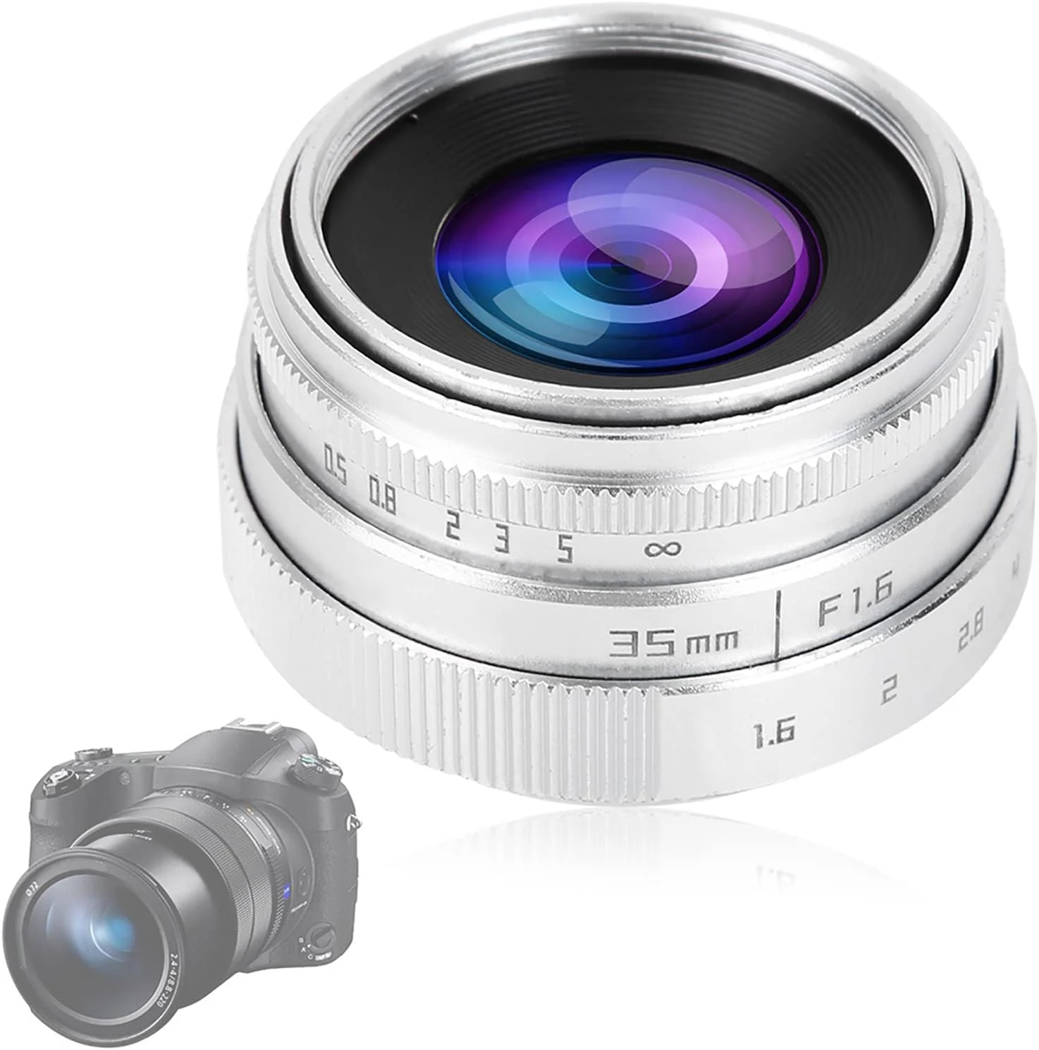 لنز 35 میلی‌متری با دیافراگم بزرگ F/1.6 برای Sony NEX، M4/3، FX، لنز دیجیتال ثابت دستی برای سونی (نقره‌ای)
