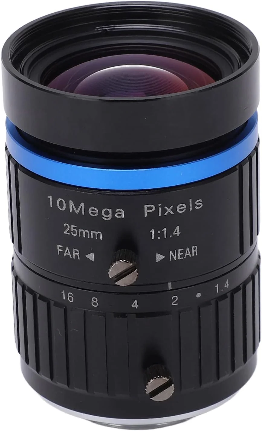 لنز آلیاژ آلومینیوم 10 مگاپیکسلی C با مانت دوربین مداربسته، فاصله کانونی 25 میلی‌متری و دیافراگم دستی برای لنز جایگزین دوربین نظارتی